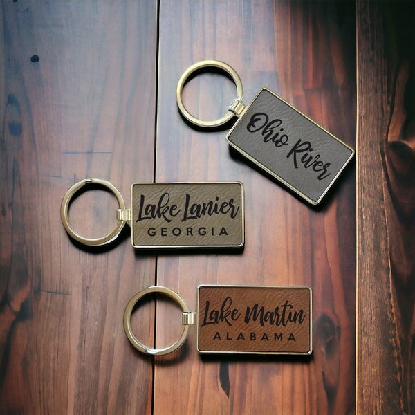 Custom Lake Name Keychain - Personalized Lake, River, Beach Name Leatherette Keychain - Hometown Pride Souvineers - Local Landmark Gifts