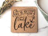 Lake Life Trivet Hot Pad - Lake House Decor Kitchen Cork Trivet - Wood Hot Pad - Laser Engraved Georgia Souvenir