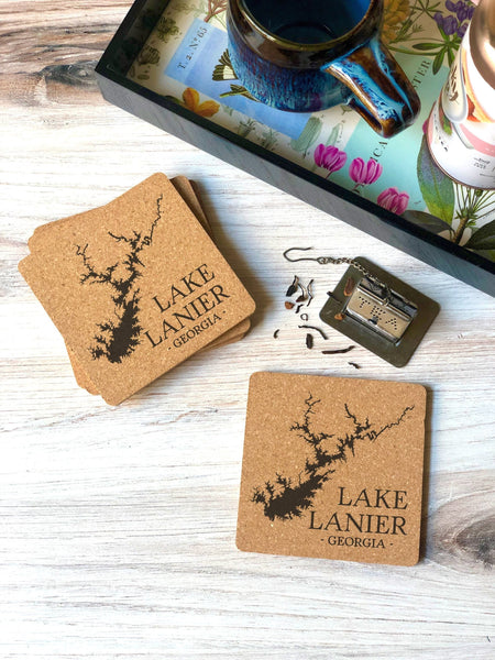 Lake Lanier Coasters - Lake Lanier Cork Drink Coasters - Lake Lanier Gift - Lake Decor