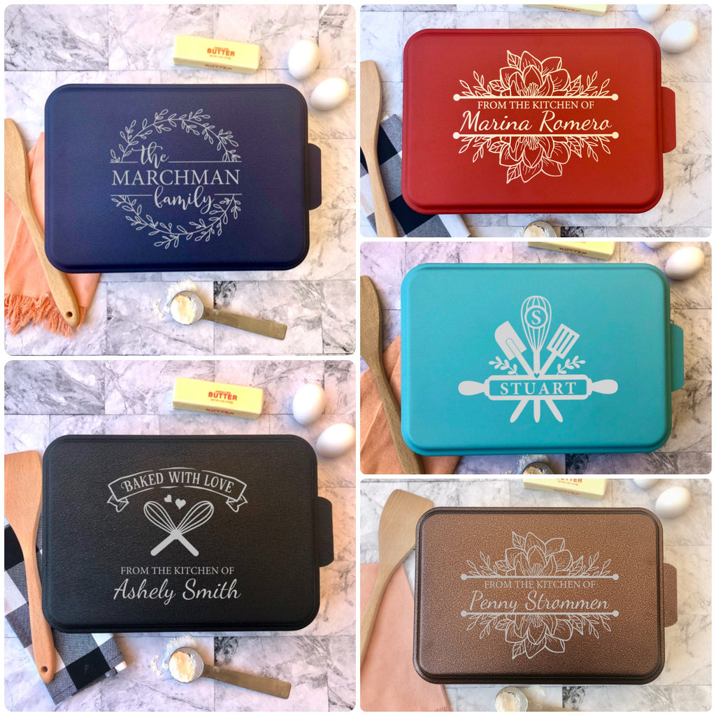 Personalized 9x13 Cake Pan with Colored Engraved Lid