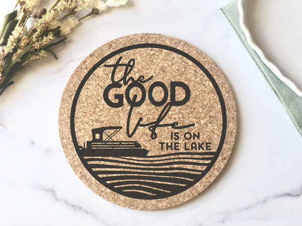 Life on the Lake Kitchen Cork Trivet Hot Pad - Lake Decor - Lake Kitchen Decor - Kitchen Gift for Lake Lover