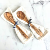 Custom Engraved Lake Name Olive Wood Serving Spoon & Towel Set - Personalized Housewarming Gift