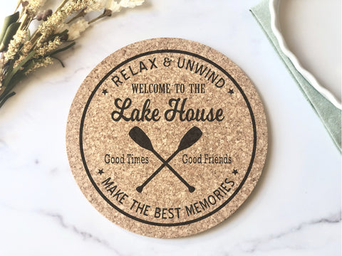 Welcome to the Lake House Kitchen Cork Trivet Hot Pad - Lake Life Lake Decor - Lake Kitchen Decor - Kitchen Gift for Lake Lover