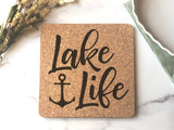 On Lake Time Trivet Hot Pad - Lake Life - Lake House Decor Kitchen Cork Trivet - Wood Hot Pad - Laser Engraved Georgia Souvenir