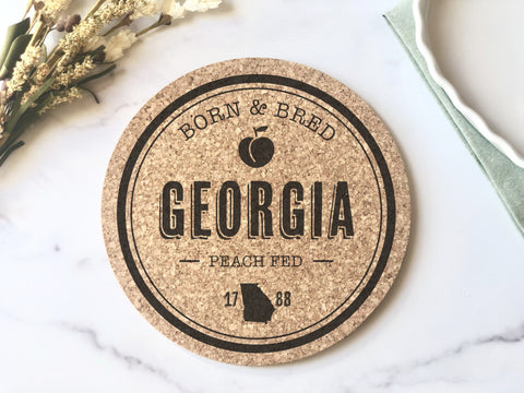 Georgia Cork Trivet Hot Pad - Georgia Peach Decor - Georgia Born & Bred - Kitchen Decor - Kitchen Gift for Lake Lover