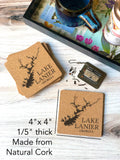 Custom Lake Keowee Coasters - Personalized Lake Keowee South Carolina Cork Drink Coasters - Lake Keowee Map - Lake Lover Gift - Lake Decor